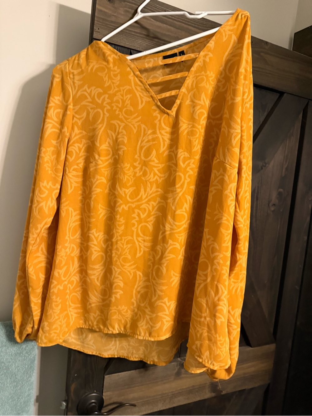 Cruel Girl Mustard Yellow V-Neck Long Sleeve Blouse